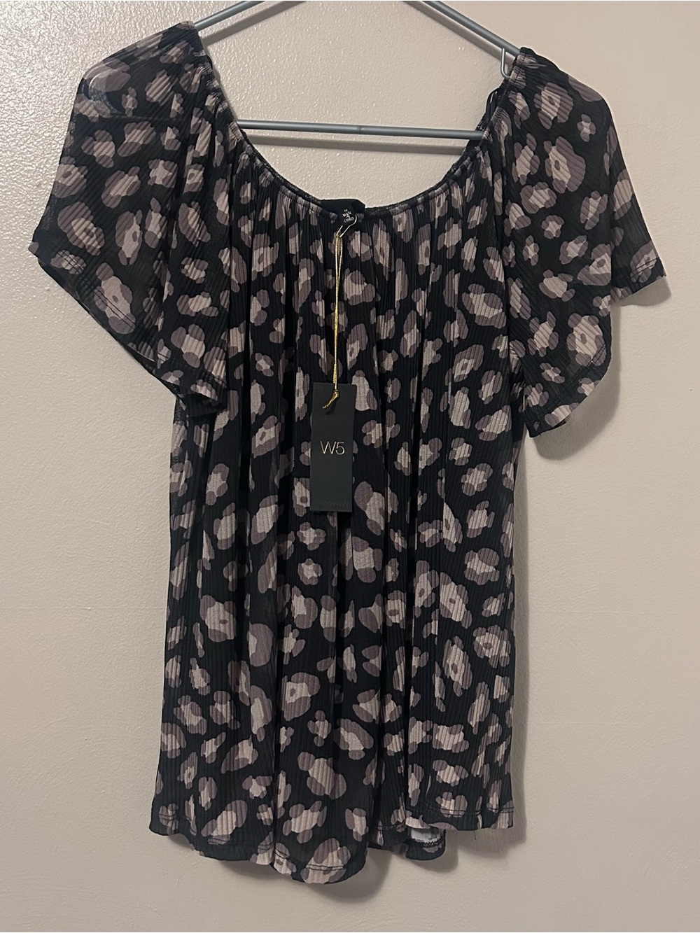 W5 Black, Tan, Brown Leopard Print Off-Shoulder Top